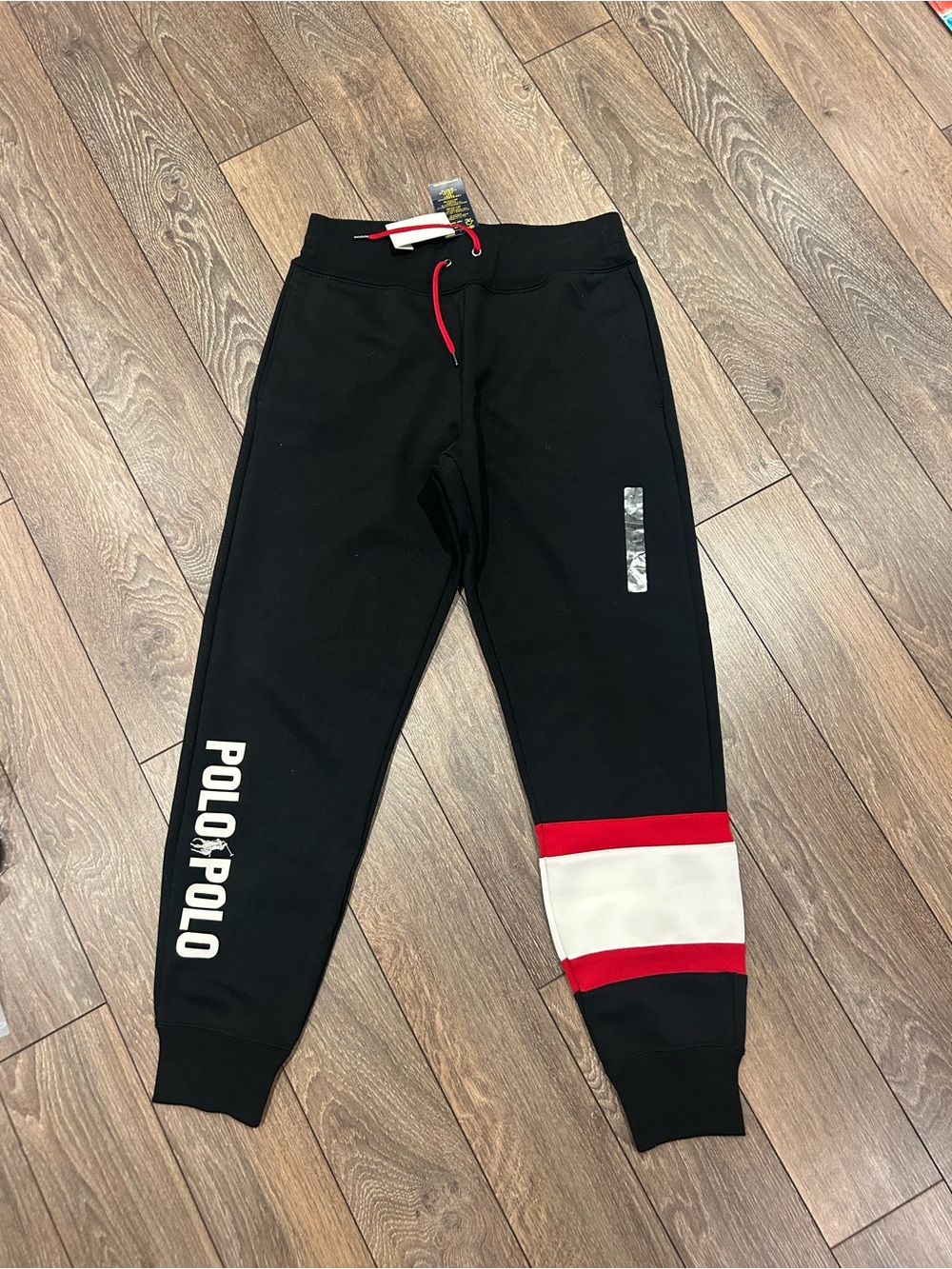Ralph Lauren Black Joggers with Red & White Leg Stripe